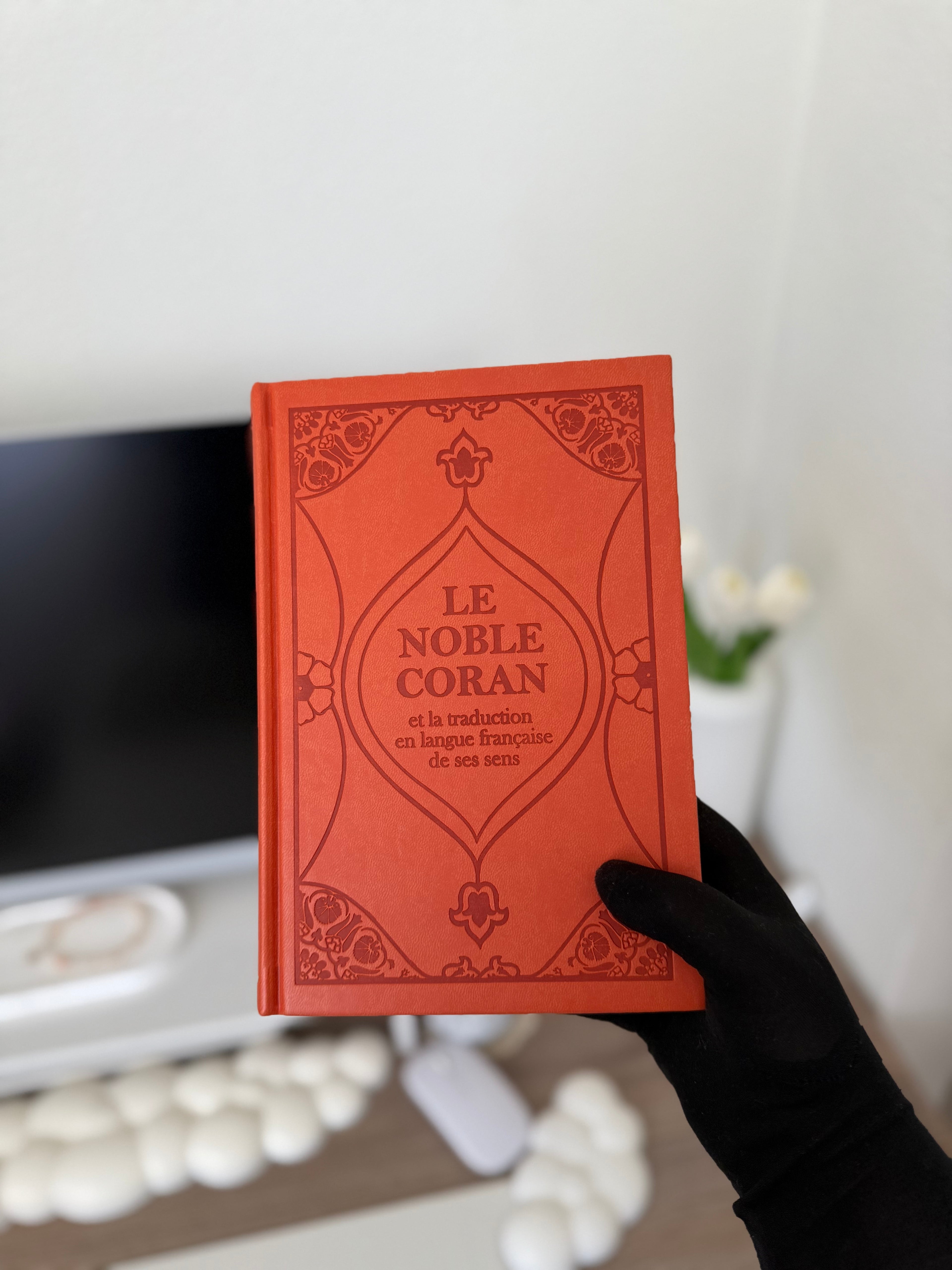 The Noble Quran (bilingual French/Arabic) - Deluxe edition with orange-salmon leather hardcover