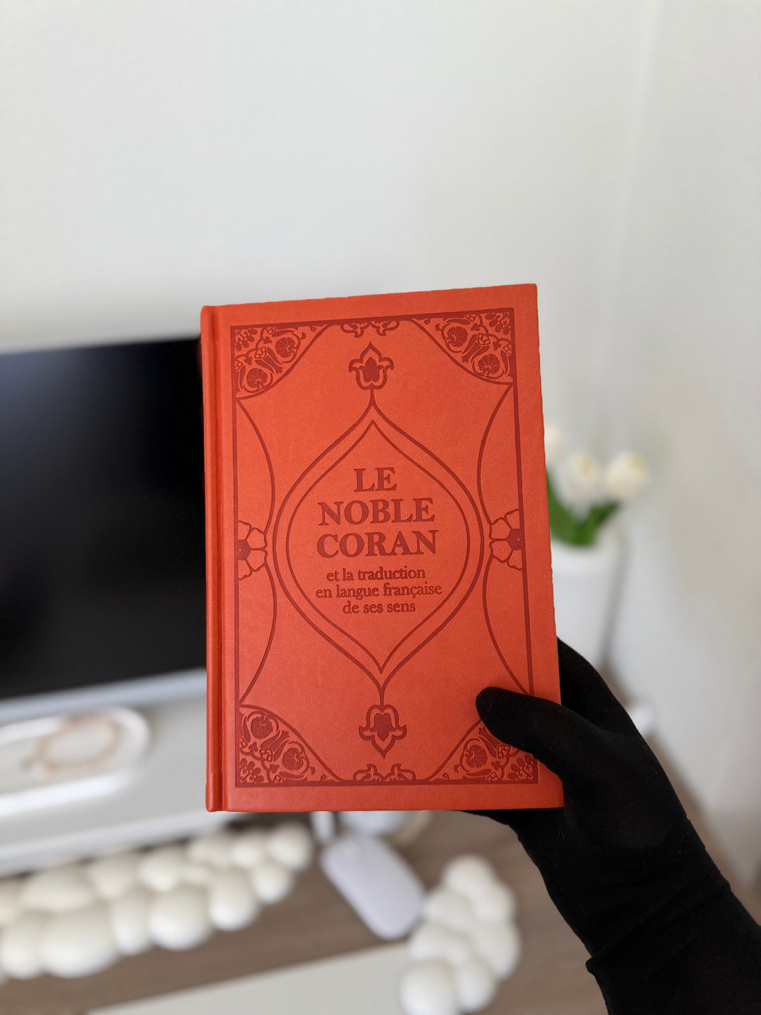 The Noble Quran (bilingual French/Arabic) - Deluxe edition with orange-salmon leather hardcover