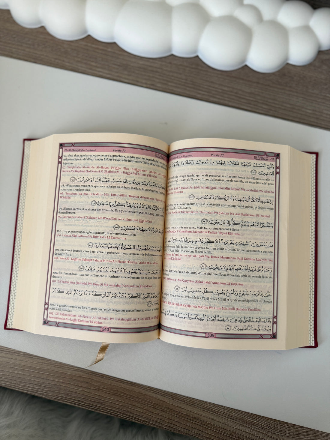 The Holy Quran - Phonetic Transcription (from Arabic) and Translation of the Meanings into French - Deluxe Edition - Rose Gold Leather Cover