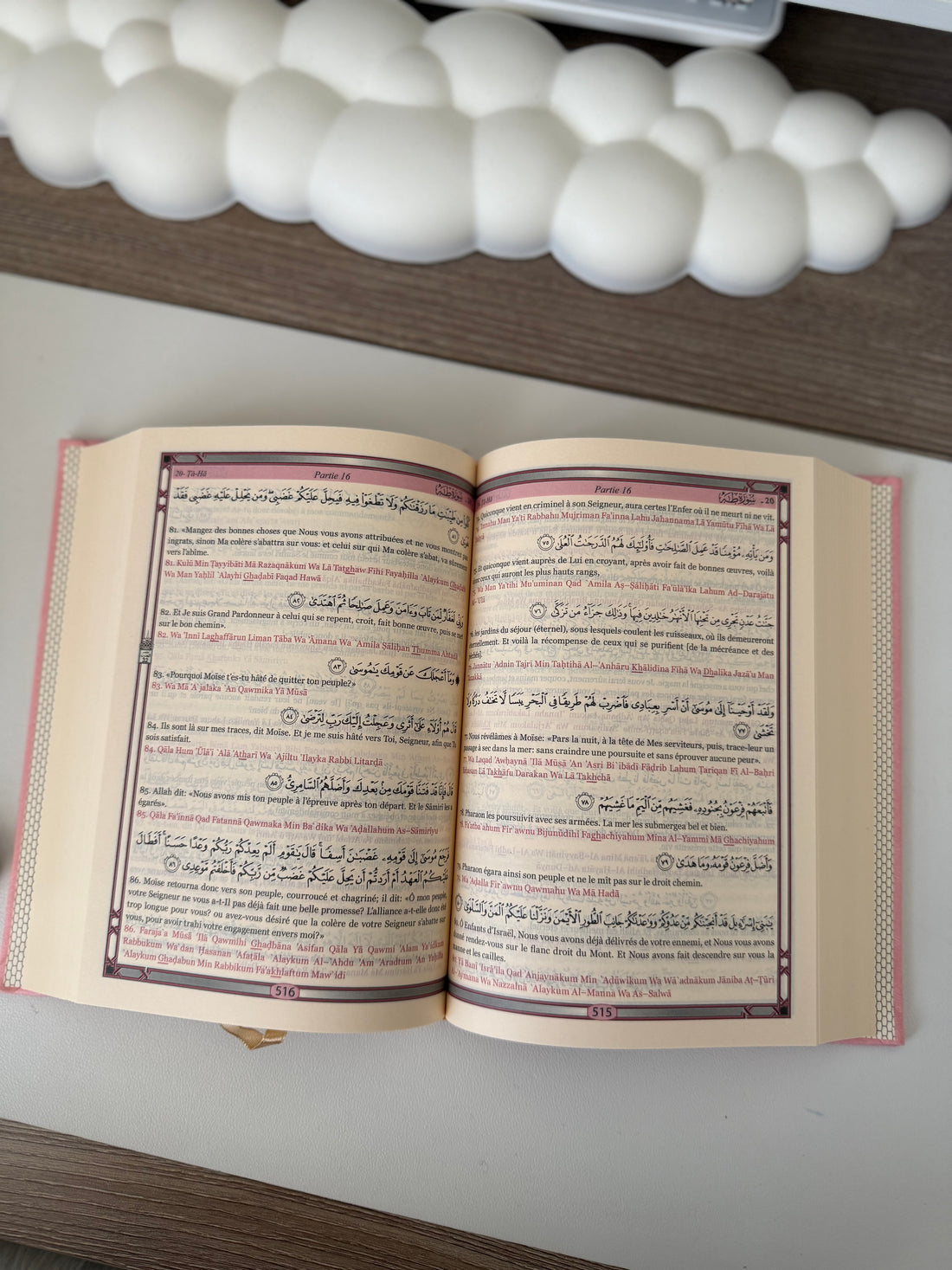 The Holy Quran in Arabic + Phonetic Transcription and Translation of the Meanings into French - Deluxe Edition (Light Pink Leather Cover)