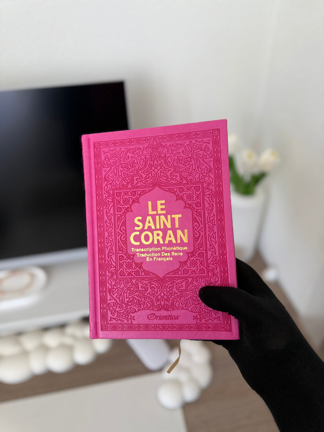 The Holy Quran - Phonetic Transcription (from Arabic) and Translation of the Meanings into French - Deluxe Edition - Rose Gold Leather Cover