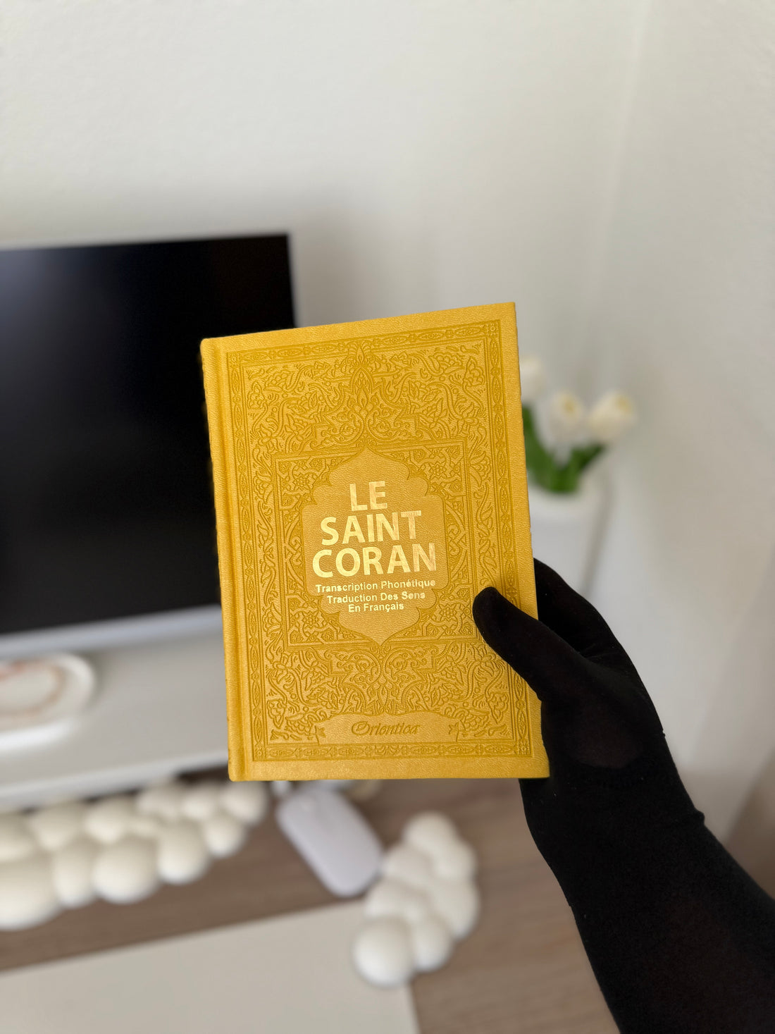 The Holy Quran - Phonetic Transcription (from Arabic) and Translation of the Meanings into French - Deluxe Edition with Golden Yellow Leather Cover