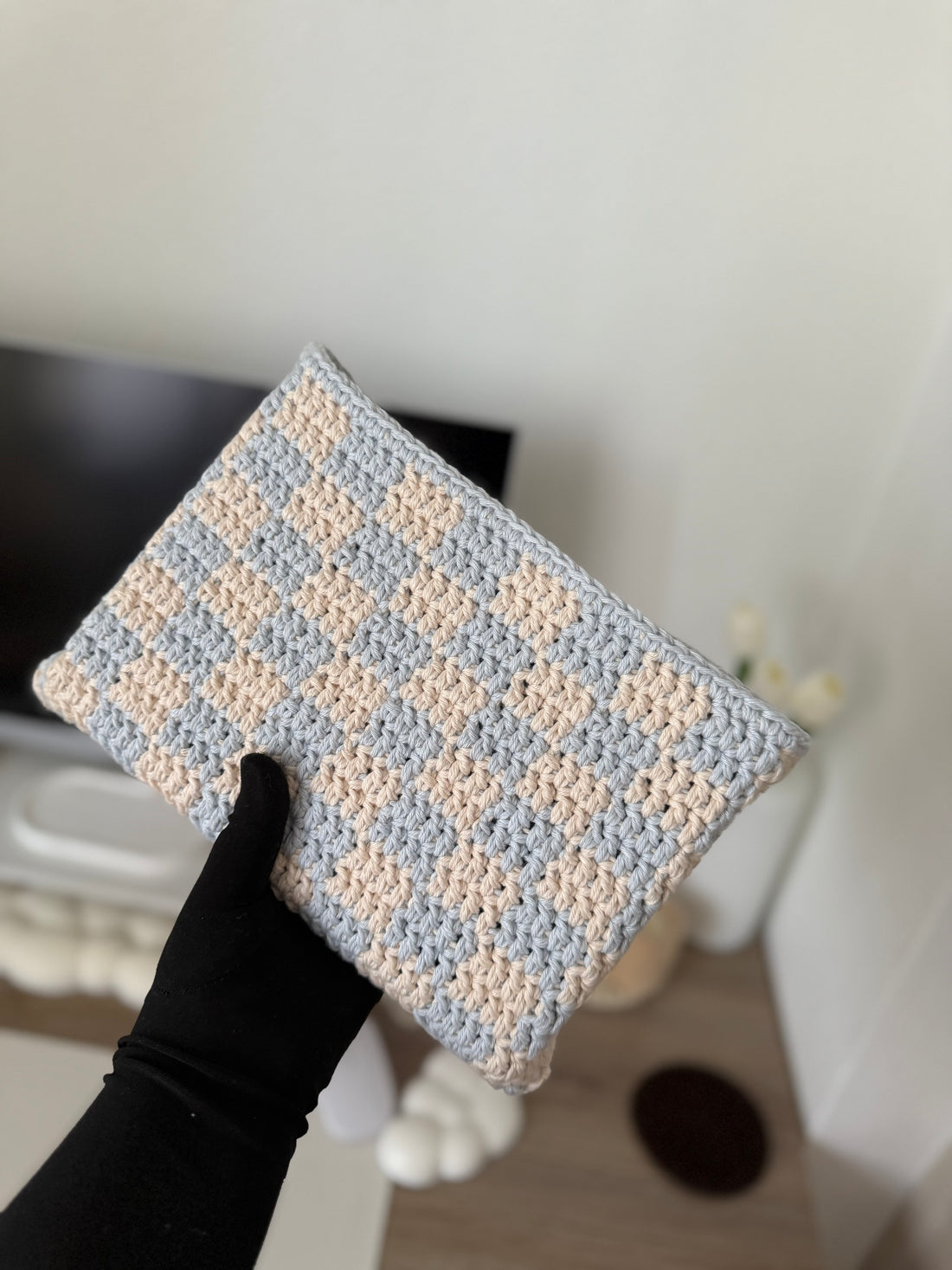 Blue crochet mushaf protector