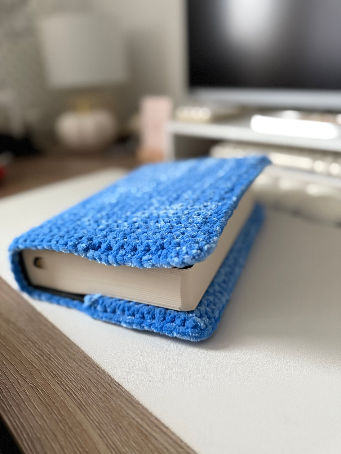 Couverture crochet bleu